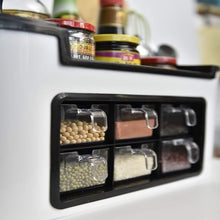 Multifunctional Kitchen Storage Organizer Rack with 6 Spice Containers, Knife & Spoon Holder, and Top Shelf